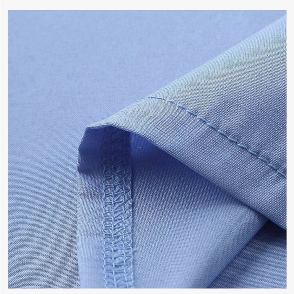 Women's Blue Ruffle Blouse - Picture 3 of 7